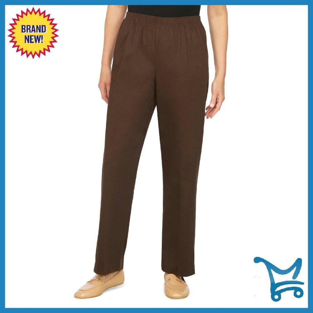 Plus Size Cotton Twill Pull-On Straight Leg Pants Casual Comfort